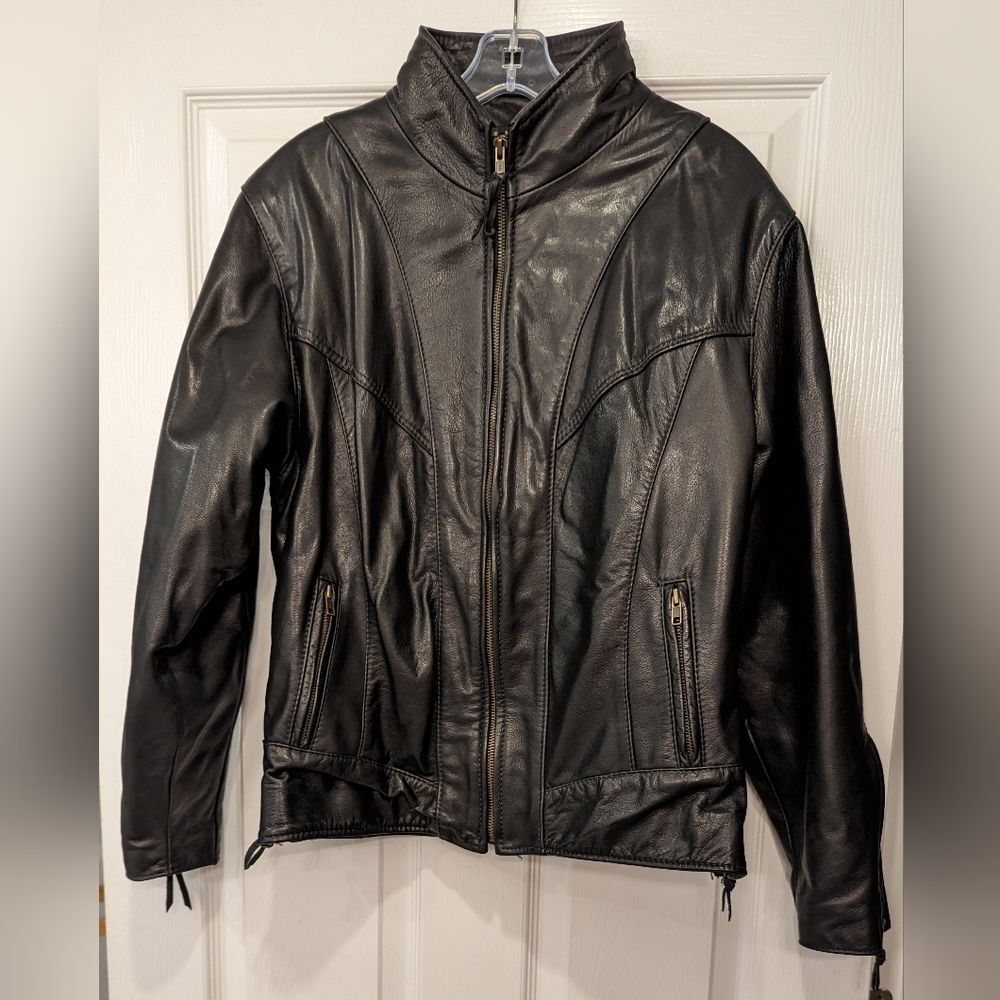 Women Walter Dyer Ali-Oop soft Leather Black Motorcycle Riding Jacket Coat 40/L